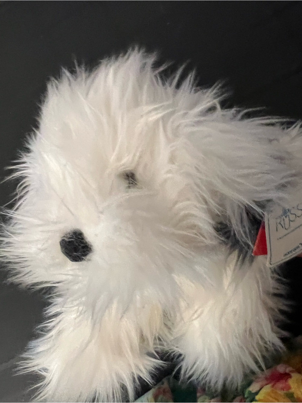 Russ White Fluffy Plush Dog Toy - Soft Faux Fur Pup